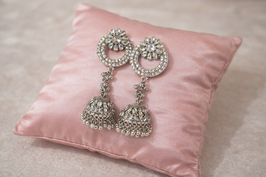 Silver Stone Jhumka