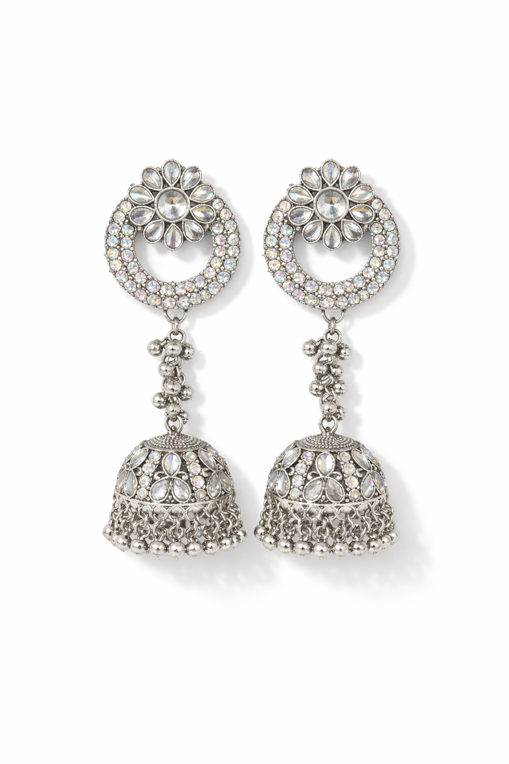 Silver Stone Jhumka
